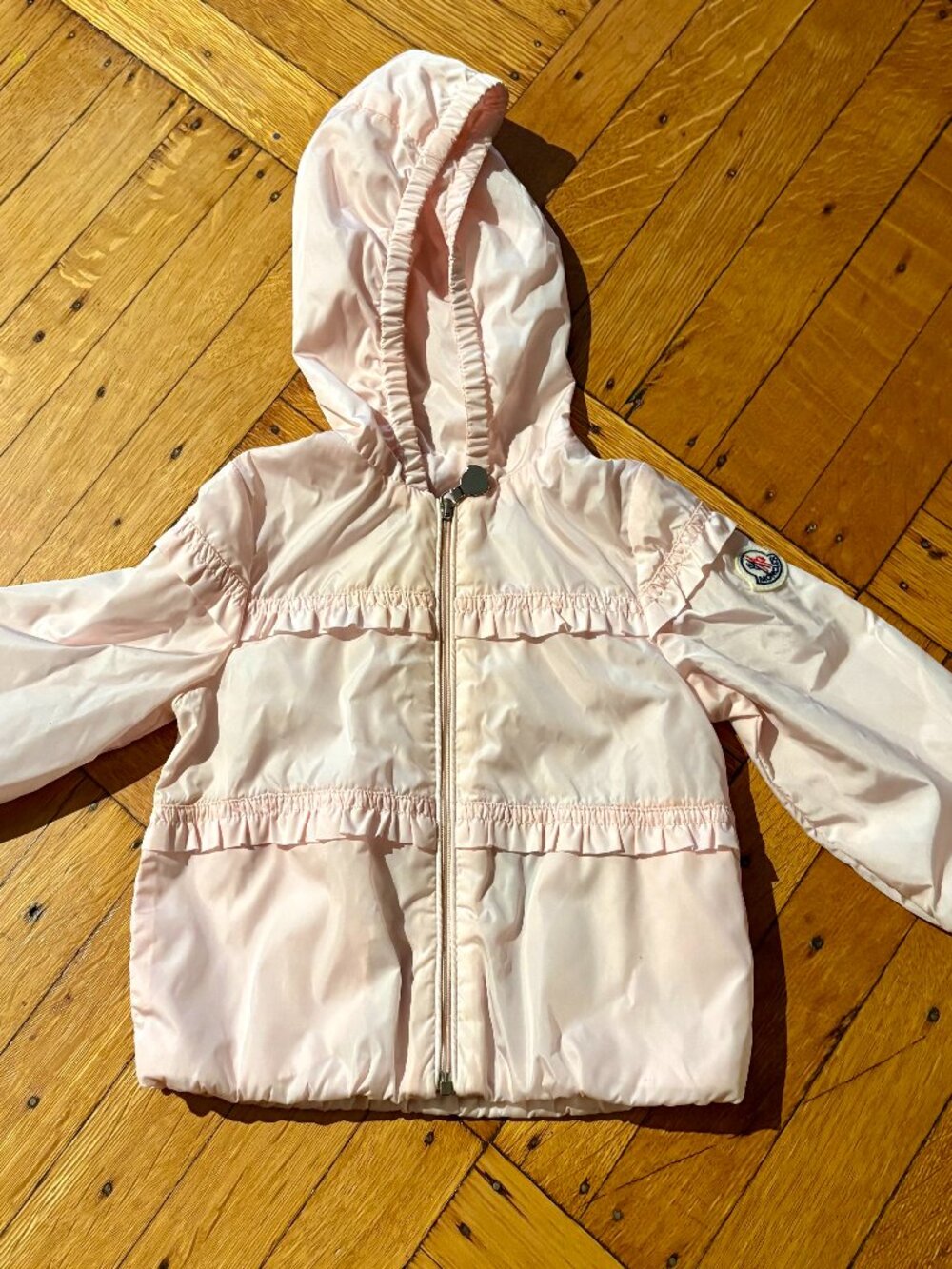 Moncler Light Pink Kids Raincoat Ruffle hood Jacket - Size  9=12 months